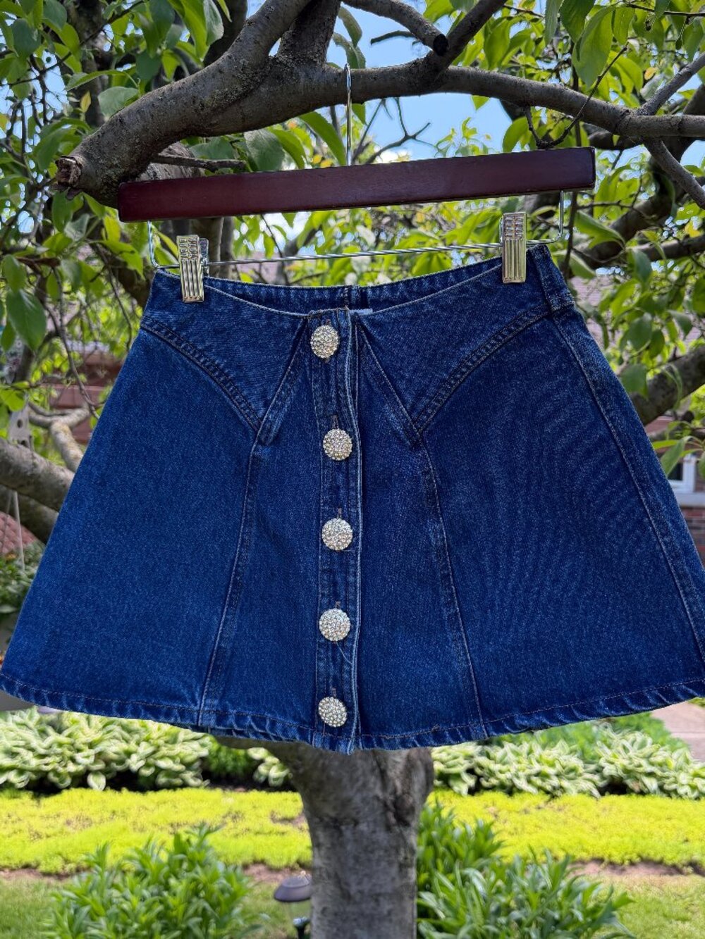 Denim Button Front A-Line Mini Skirt